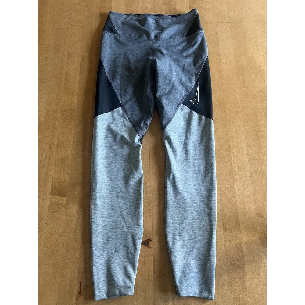Nike Womens Leggings Size S Gray Black Colorblock Dri Fit Training DD1924-010